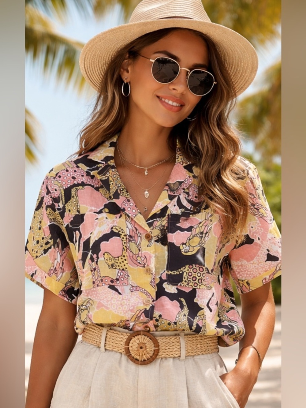 •	Maeve Anthropologie Colorful Abstract Blouse XS Short Sleeve 100%